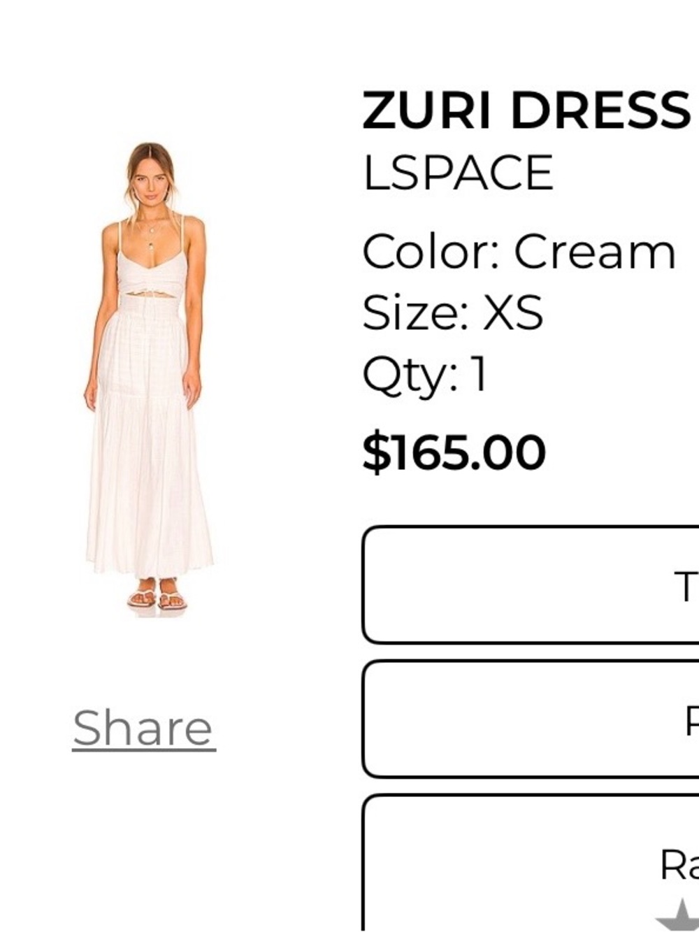 LSPACE cream zuri dress XS worn once